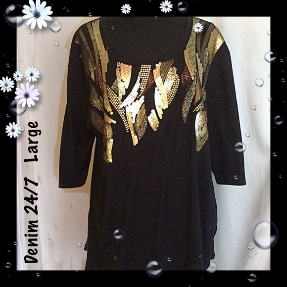 Denim 24/7 Tops - Denim 24/7 Black & Gold Embellished Tunic NWOT